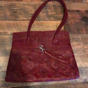 J. Saldivar by Leaders in Leather Tooled Red Bag